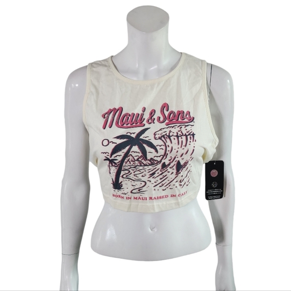 MAUI & Sons crop sleeveless tee, tropical wave tank top,100% cotton,XL - Picture 3 of 11